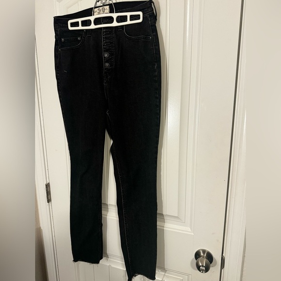 Free People Womens Curvy 29 Black Stretch Denim High Rise Skinny Button Fly Jean - Picture 4 of 13